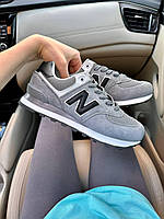 Сірі замшеві жіночі кросівки New Balance 574 Grey Black / Демісезонні кросівки Нью Беланс 574