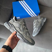 Сірі шкіряні жіночі кросівки Adidas Ozweego Демісезонні кросівки Адідас Озвіго