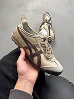 Бежеві шкіряні жіночі кросівки Asics Onitsuka Tiger Mexico Beige Асікс Тайгер Демісезонні повсякденні