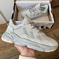 Бежеві шкіряні жіночі кросівки Adidas Ozweego Демісезонні кросівки Адідас Озвіго