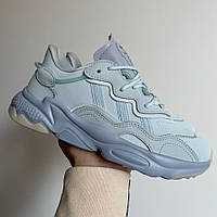 Голубі шкіряні жіночі кросівки Adidas Ozweego Демісезонні кросівки Адідас Озвіго