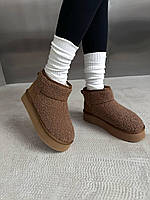 Зимові коричневі жіночі замшеві Уггі UGG Ultra Mini Platform TEDDY на хутрі водонепроникні черевики УГГ