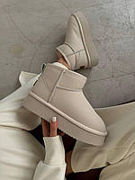 Зимові кремові жіночі шкіряні Уггі UGG Ultra Mini Platform на хутрі водонепроникні черевики УГГ