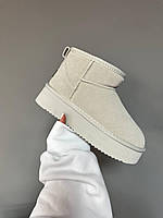Зимові сірі жіночі замшеві Уггі UGG Ultra Mini Platform на хутрі водонепроникні черевики УГГ