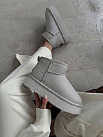 Зимові сірі жіночі шкіряні Уггі UGG Ultra Mini Platform на хутрі водонепроникні черевики УГГ