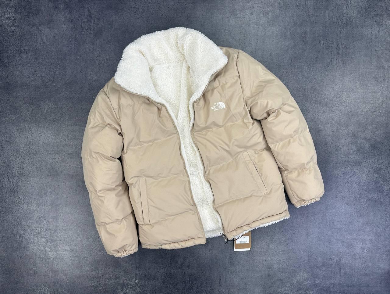 Зимова двостороння бежева чоловіча куртка The North Face / Стильний пуховик, фото 1