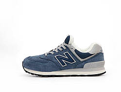 Зимові сині замшеві чоловічі кросівки New Balance 574 Люкс / Зимові хутряні чоловічі кросівки Нью Беленс