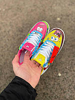 Різнокольорові шкіряні жіночі кросівки Nike Air Force 1 Spongebob Найк Аїр Форс Спанч Боб Демісезонні