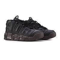 Чорні шкіряні чоловічі кросівки Nike Air More Uptempo Демісезонні кросівки Найк Аптемпо
