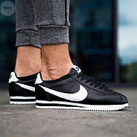 Чорні шкіряні чоловічі кросівки Nike Classic Cortez Leather Демісезонні кеди Найк Кортез Класік
