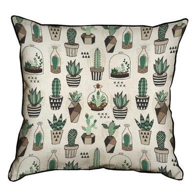 Подушка декоративна 45х45 см (мішковина) Кактуси у горщиках