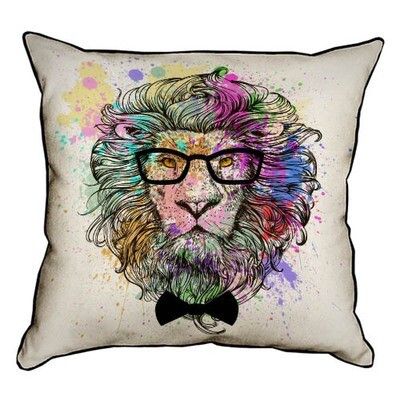 Подушка декоративна 45х45 см (мішковина) Лев в окулярах