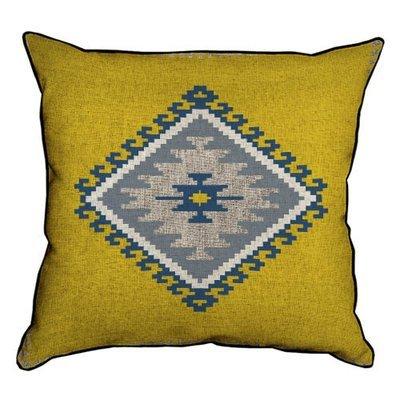 Подушка декоративна 45х45 см (мішковина) Орнамент навахо на жовтому фоні