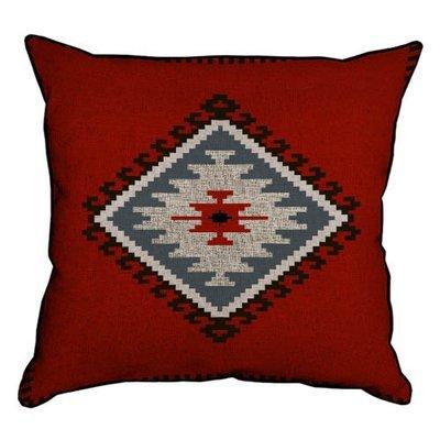 Подушка декоративна 45х45 см (мішковина) Орнамент на червоному фоні