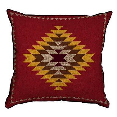Подушка декоративна 45х45 см (мішковина) Жовто-бордовий навахо орнамент