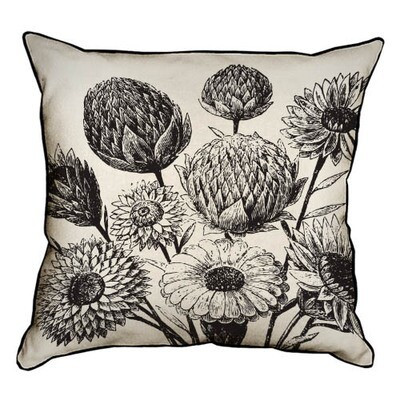 Подушка декоративна 45х45 см (мішковина) Монохромні квіти
