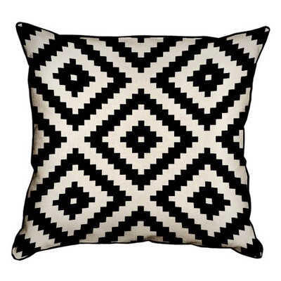 Подушка декоративна 45х45 см (мішковина) Чорно-білий геометричний ромб