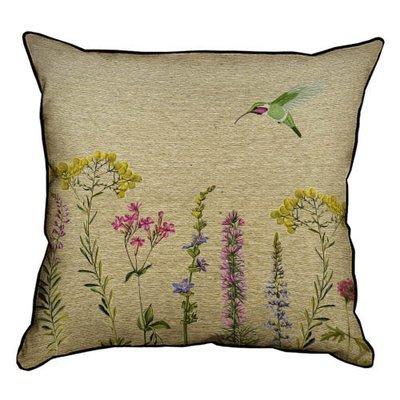 Подушка декоративна 45х45 см (мішковина) Польові квіти та колібрі