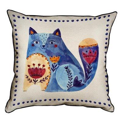 Подушка декоративна 45х45 см (мішковина) Синій кіт