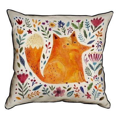 Подушка декоративна 45х45 см (мішковина) Лисиця і квіти