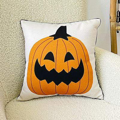 Подушка декоративна 45х45 см (мішковина) Посмішка гарбуза