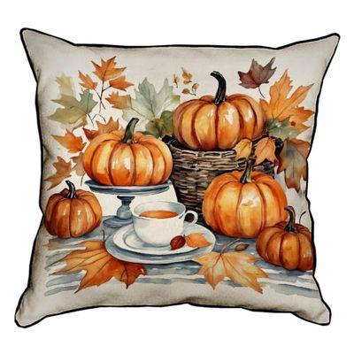 Подушка декоративна 45х45 см (мішковина) Гарбузи та кава