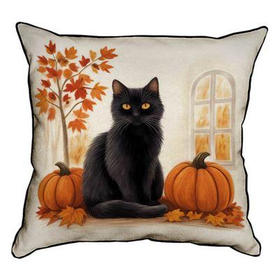 Подушка декоративна 45х45 см (мішковина) Кіт посеред гарбузів
