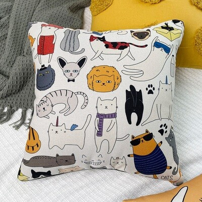 Подушка декоративна 45х45 см (мішковина) Такі різні котики