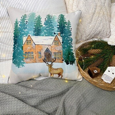 Подушка декоративна 45х45 см (мішковина) Зимова казка
