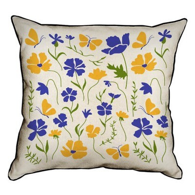 Подушка декоративна 45х45 см (мішковина) Польові квіти і метелики