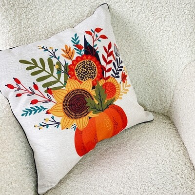 Подушка декоративна 45х45 см (мішковина) Осінній букет