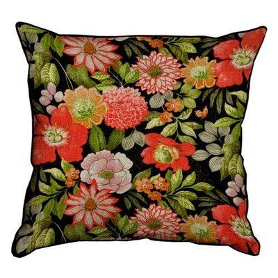 Подушка декоративна 45х45 см (мішковина) Квіти на чорному тлі