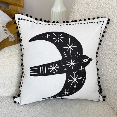 Подушка декоративна з помпонами (мішковина) «Політ»