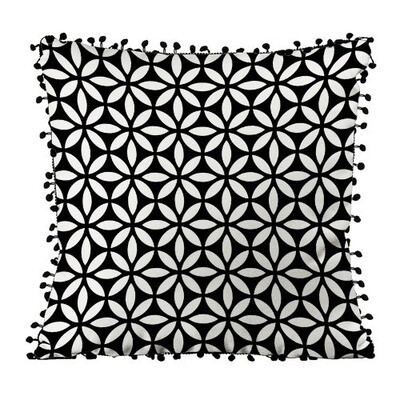 Подушка декоративна з помпонами (мішковина) «Квітковий візерунок»