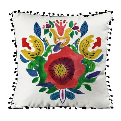 Подушка декоративна з помпонами (мішковина) «Мак»