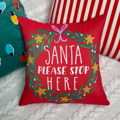 Подушка для дивана 45х45 см «Santa please stop here»