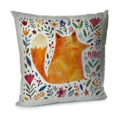 Наволочка для подушки (оксамит) 45х45 см Лисиця і квіти на білому фоні