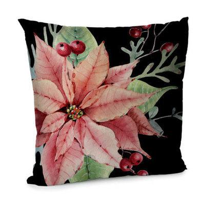 Наволочка для подушки (оксамит) 45х45 см Рожевий різдвяник (молочай)