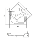 Душовий піддон Besco Diper I 90х90х35 см акриловий напівкруглий з сидінням, фото 3