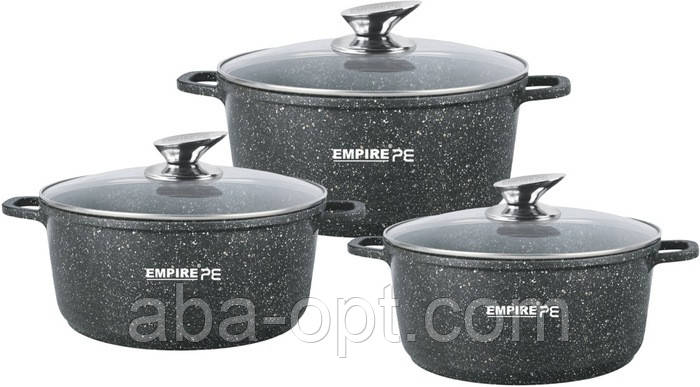Набір каструль з антипригарним гранітним покриттям V 2/4/6.5 л Блек (шт), фото 1