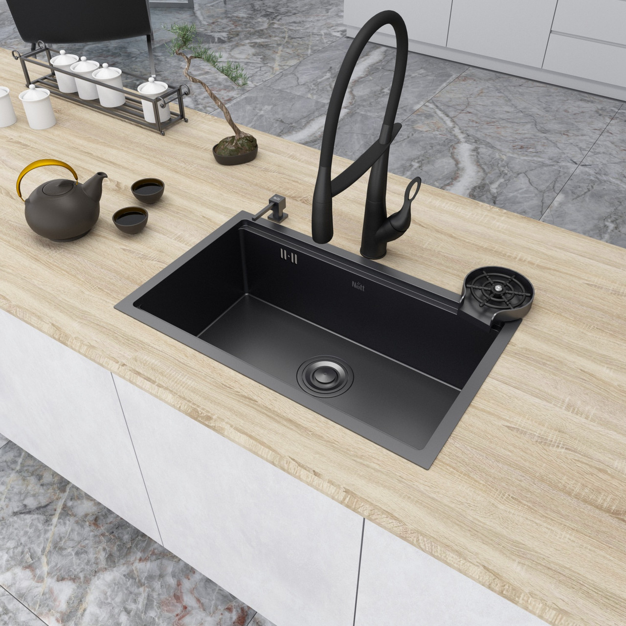 Кухонна мийка Nett NB-7042 чорна велика 3.0/1.0, фото 1