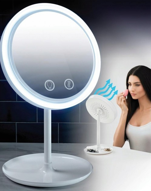 Кругле настільне дзеркало з підсвічуванням та вентилятором beauty breeze mirrorAND LY-699
