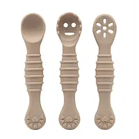 Набір дитячих силіконових столових приладів для навчання їжі для дітей від 6 місяців бежевий