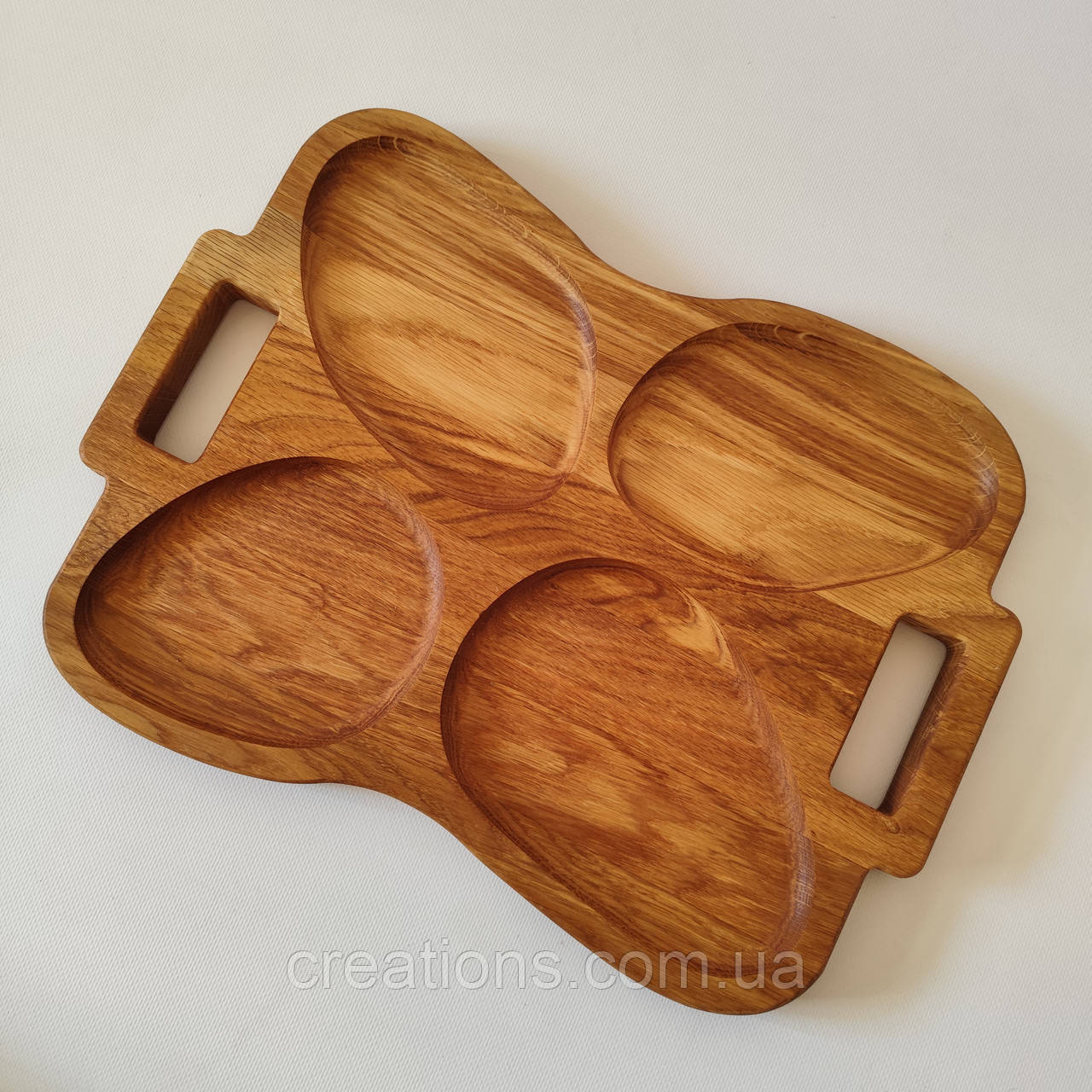 Піднос для подачі страв з дуба 40х30 см на 4 відділення, фото 1