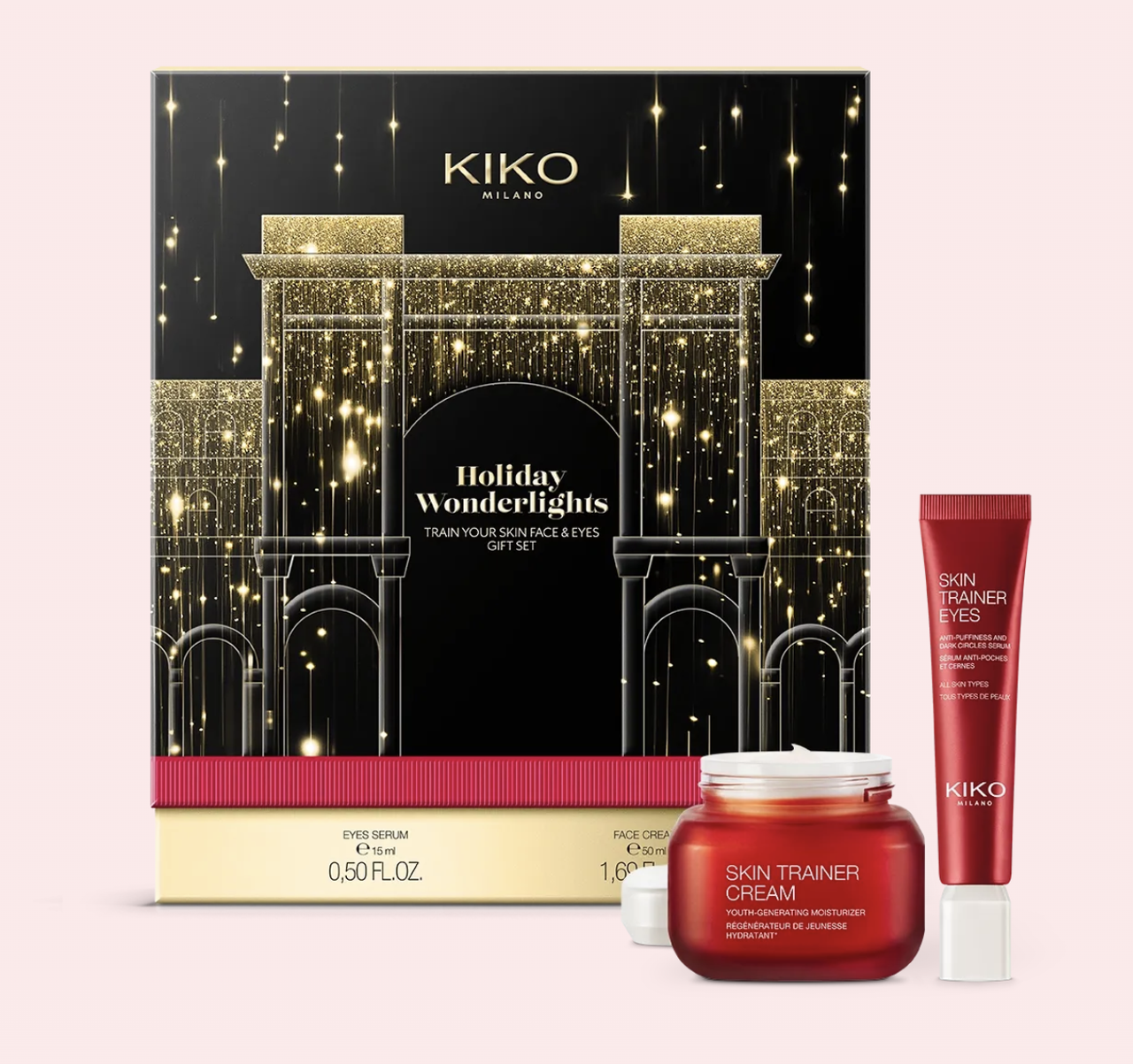 Подарунковий набір для догляду за шкірою Kiko Milano holiday wonderlights train your skin face & eyes gift set