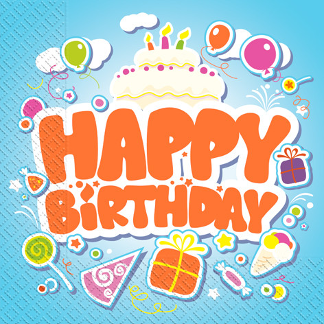 Серветки паперові тришарові "Happy Birthday" блакитного кольору 24х24см (20шт.) в уп.
