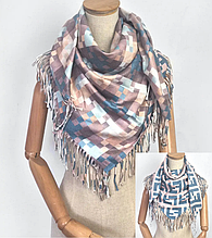 Двостороння кашемірова хустка Лорен 100*100 см капучино/бірюза