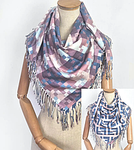 Двостороння кашемірова хустка Лорен 100*100 см бузковий/пудра/джинс