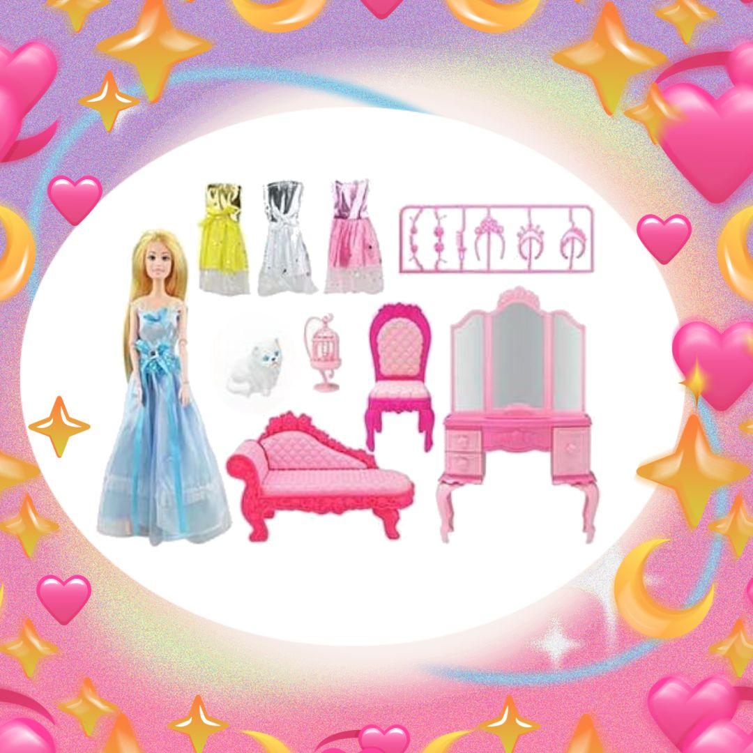 Лялька 30 см набір одягу ігрові меблі аксесуари Принцеса Барбі для дівчинки Лялечка з інтер’єром спальні, фото 1