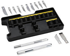 Ніж моделіста Stanley Hobby, для дрібних робіт, корпус металевий, 2 тримачі, 12 лез, кейс Baumar - Порадуй Себе